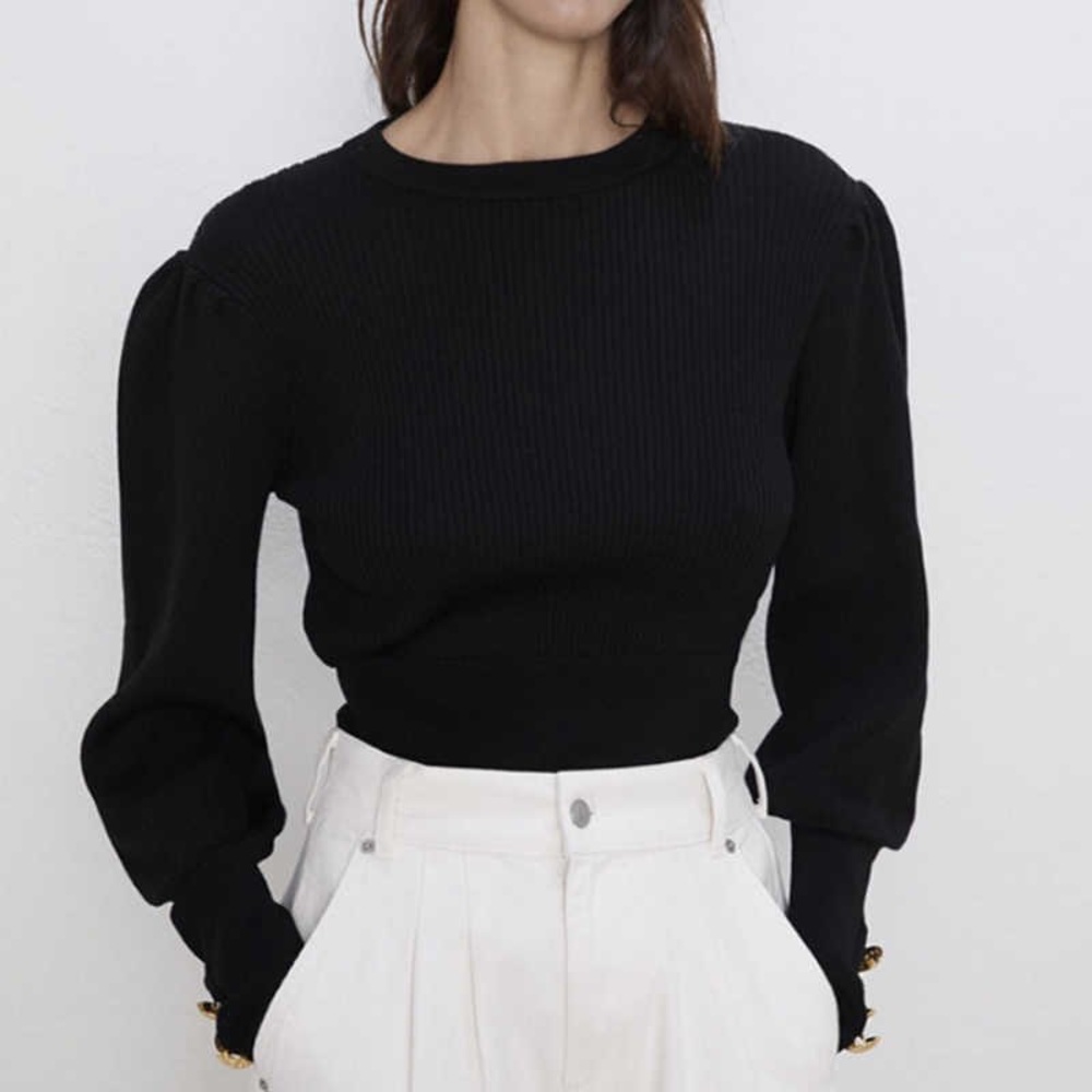 ZARA Ribbed Sweater with Gold Buttons